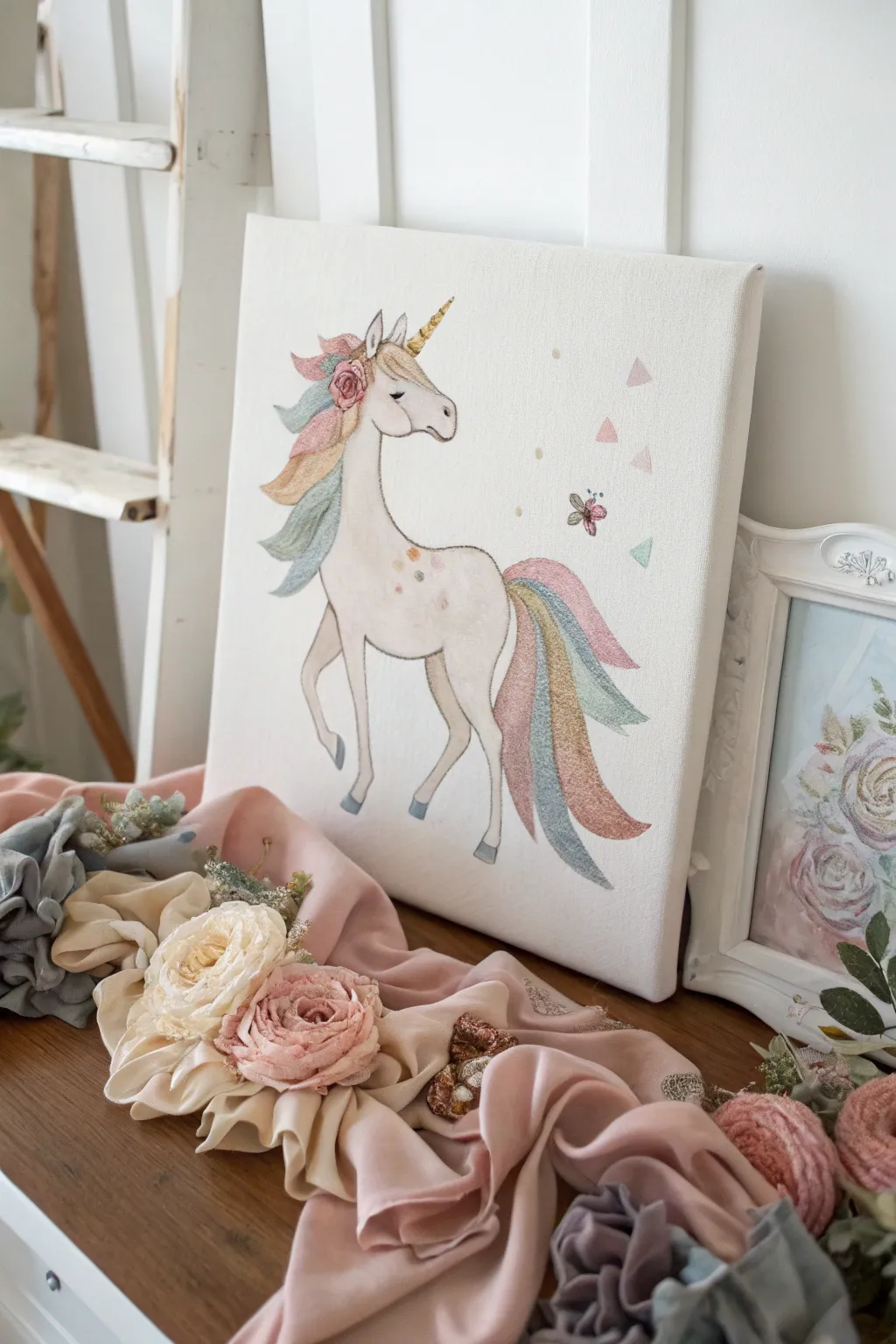 Transform a child's room with this enchanting unicorn artwork. A perfect blend of canvas and fabric brings magic to life!