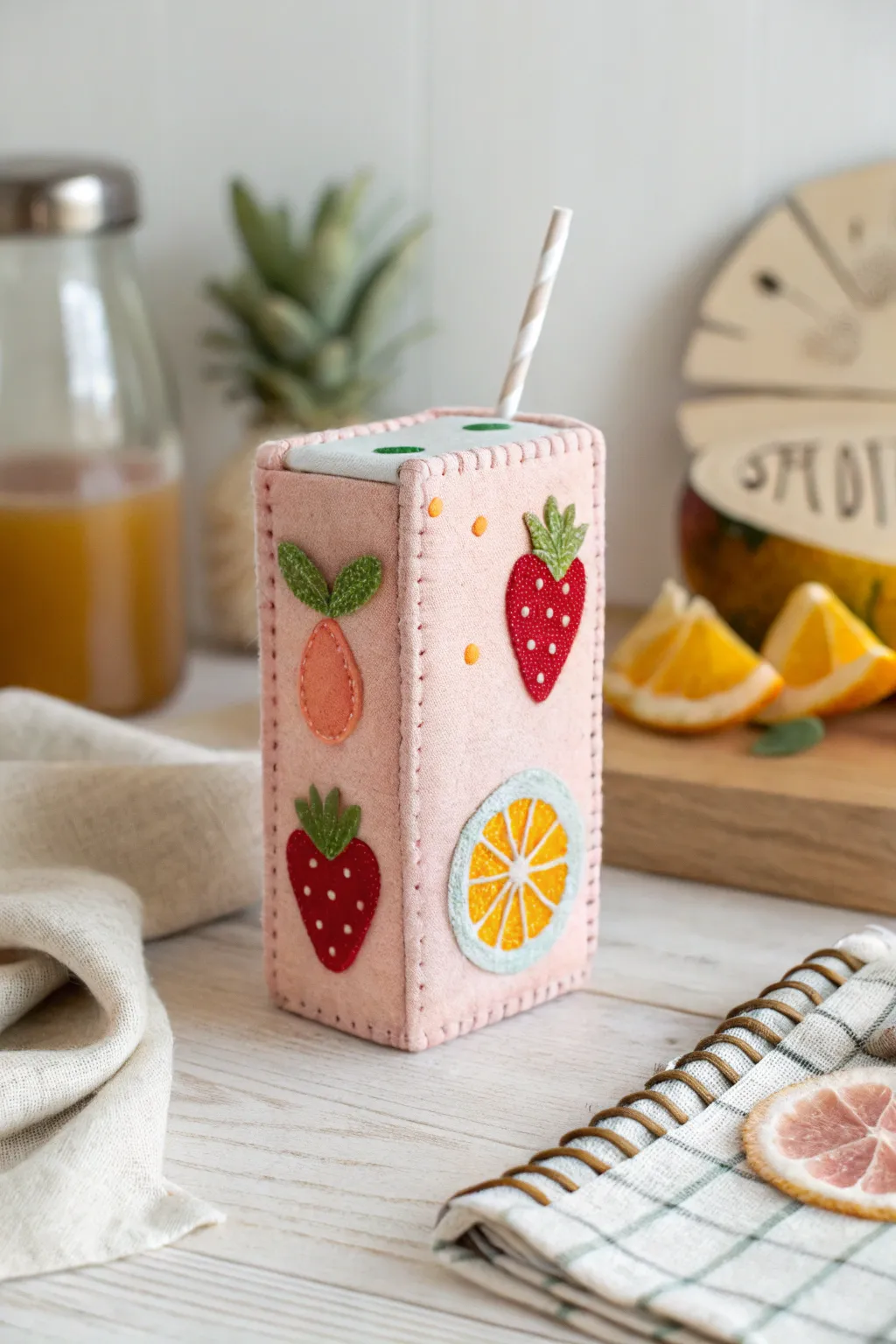 Quirky Elegance: Protect your gadgets in style with this charming felt juice box power bank case.