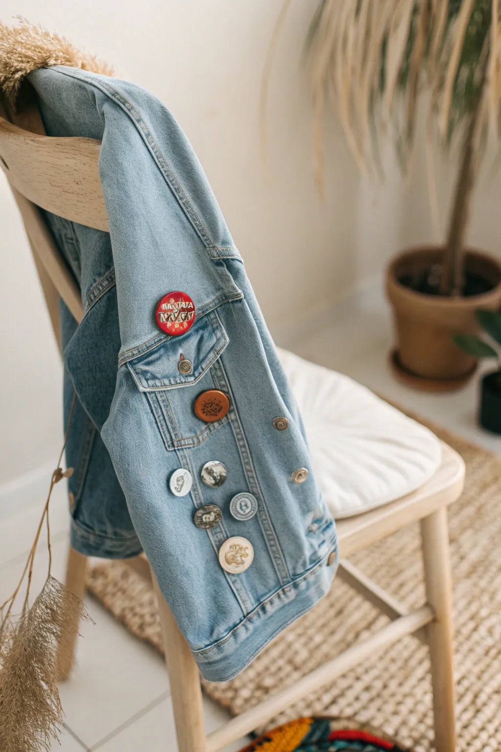 Elevate your denim game with a quirky button swap – embrace the charm of mismatched vintage finds!