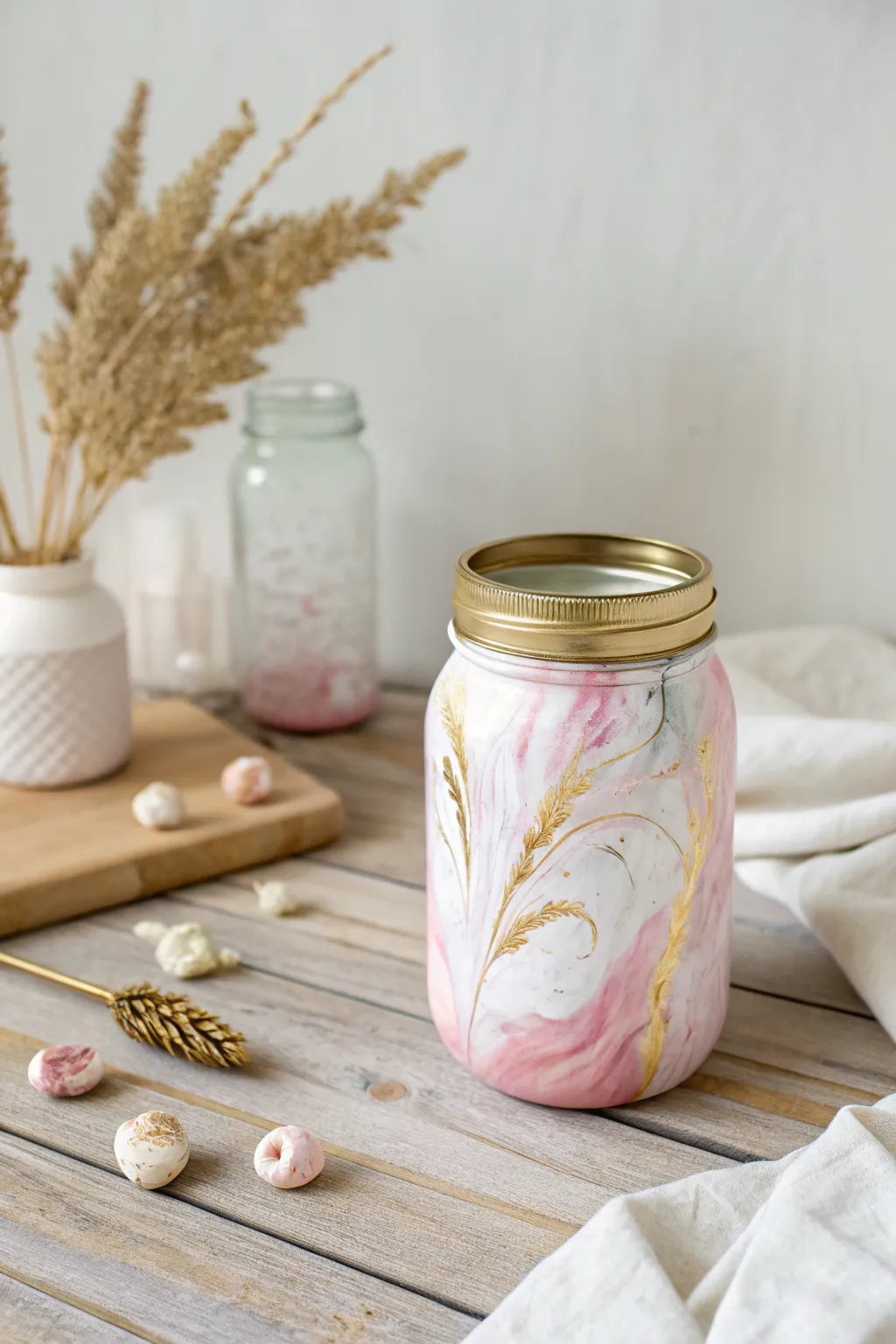 Add a touch of elegance to your Valentine’s decor with a marbled mason jar masterpiece.