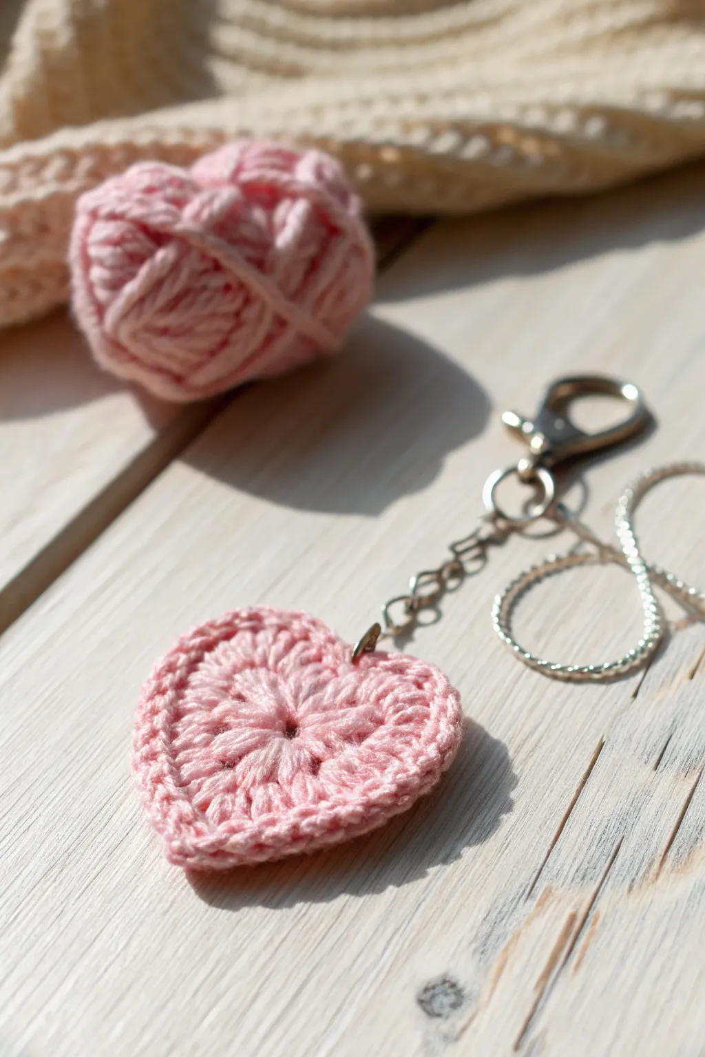 Charming crochet heart keychain: a touch of handmade elegance for your keys.