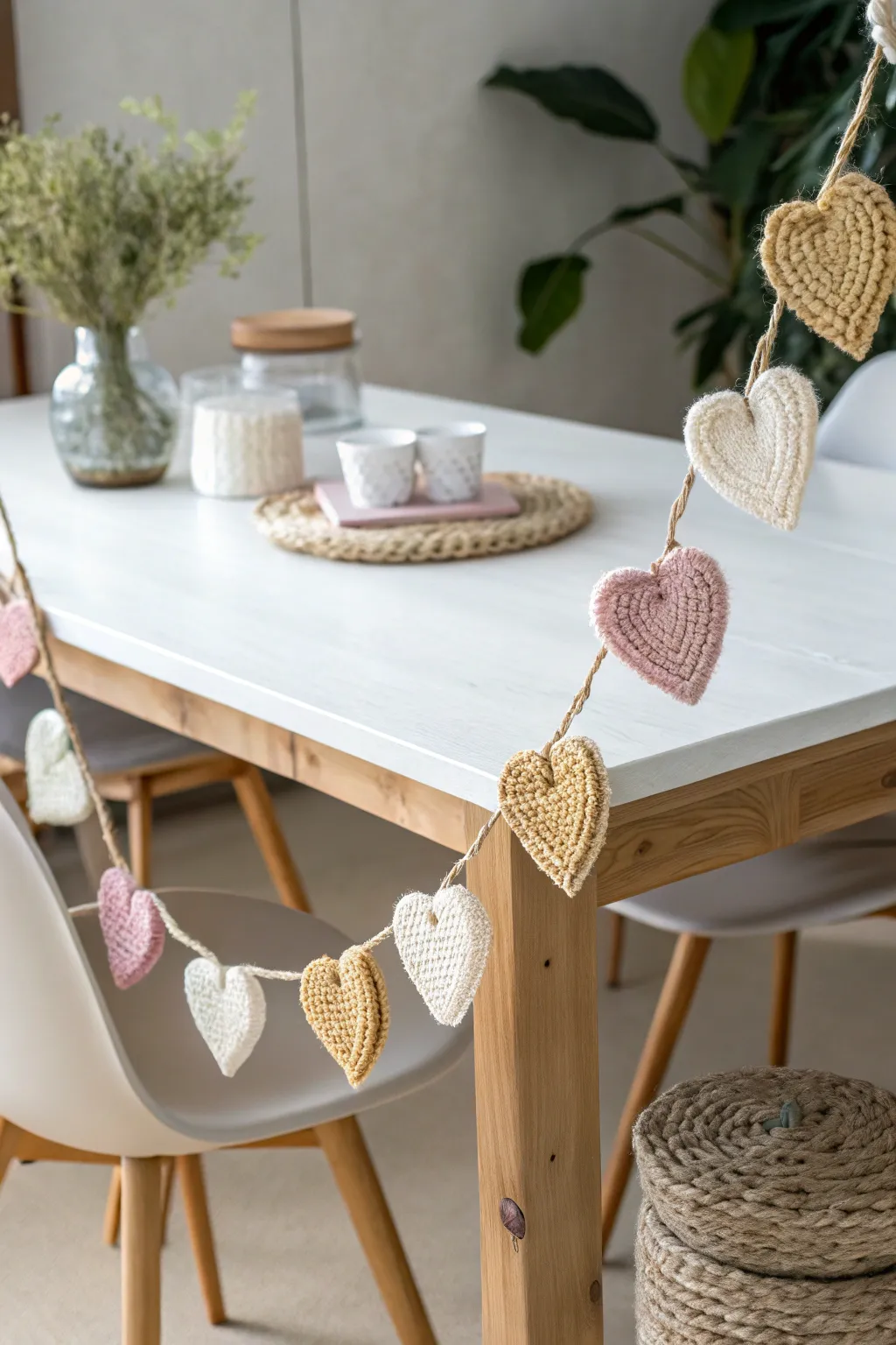 Add a touch of whimsy to your Valentine's Day with a charming heart garland draping your dining space.