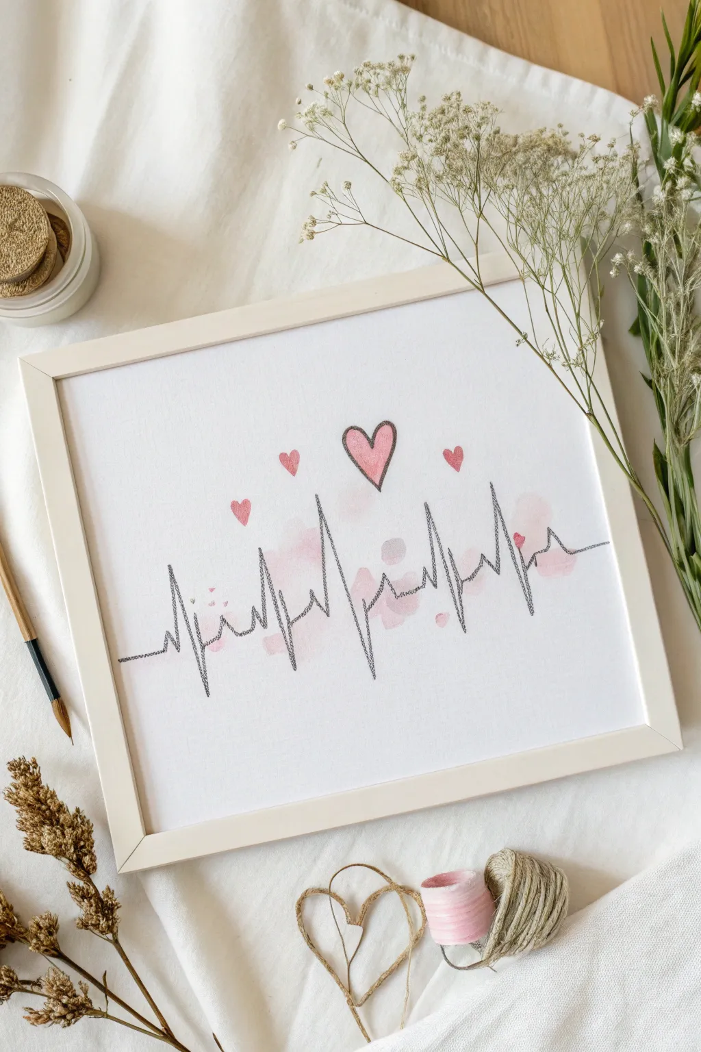 Capture the essence of love with this minimalist heartbeat watercolor, where simplicity meets romance.