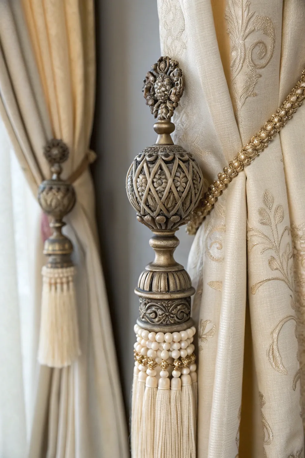 Antique accessories enhance authenticity and design.