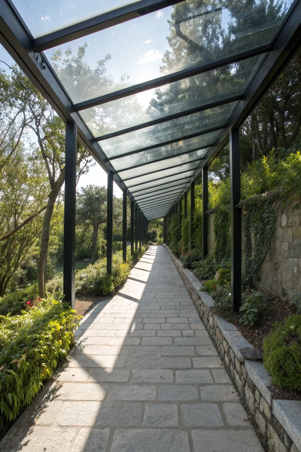 Transform your path into a stylish, weatherproof retreat with an enclosed canopy design.
