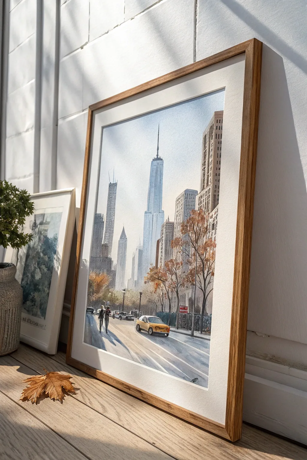 Find tranquility in the city's rhythm with this minimalist watercolor urban escape.