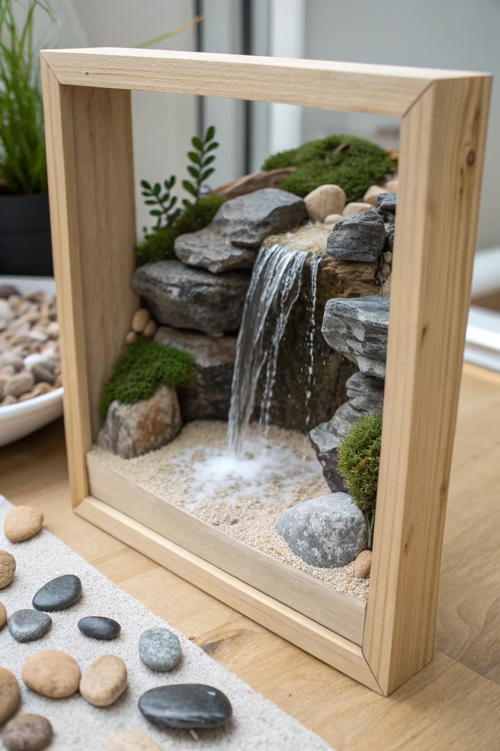 Embrace nature's simplicity with a handcrafted waterfall diorama.