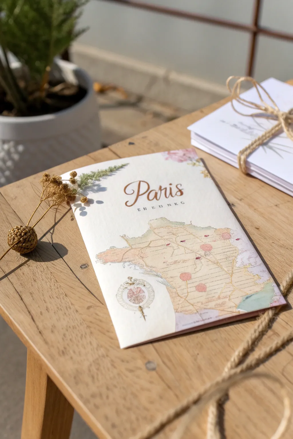 Wanderlust Wedding: Capture your love story with a travel-themed card featuring a charming vintage Paris map.