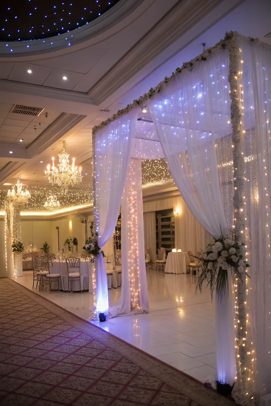 Fairy light curtains add elegance and wonder.