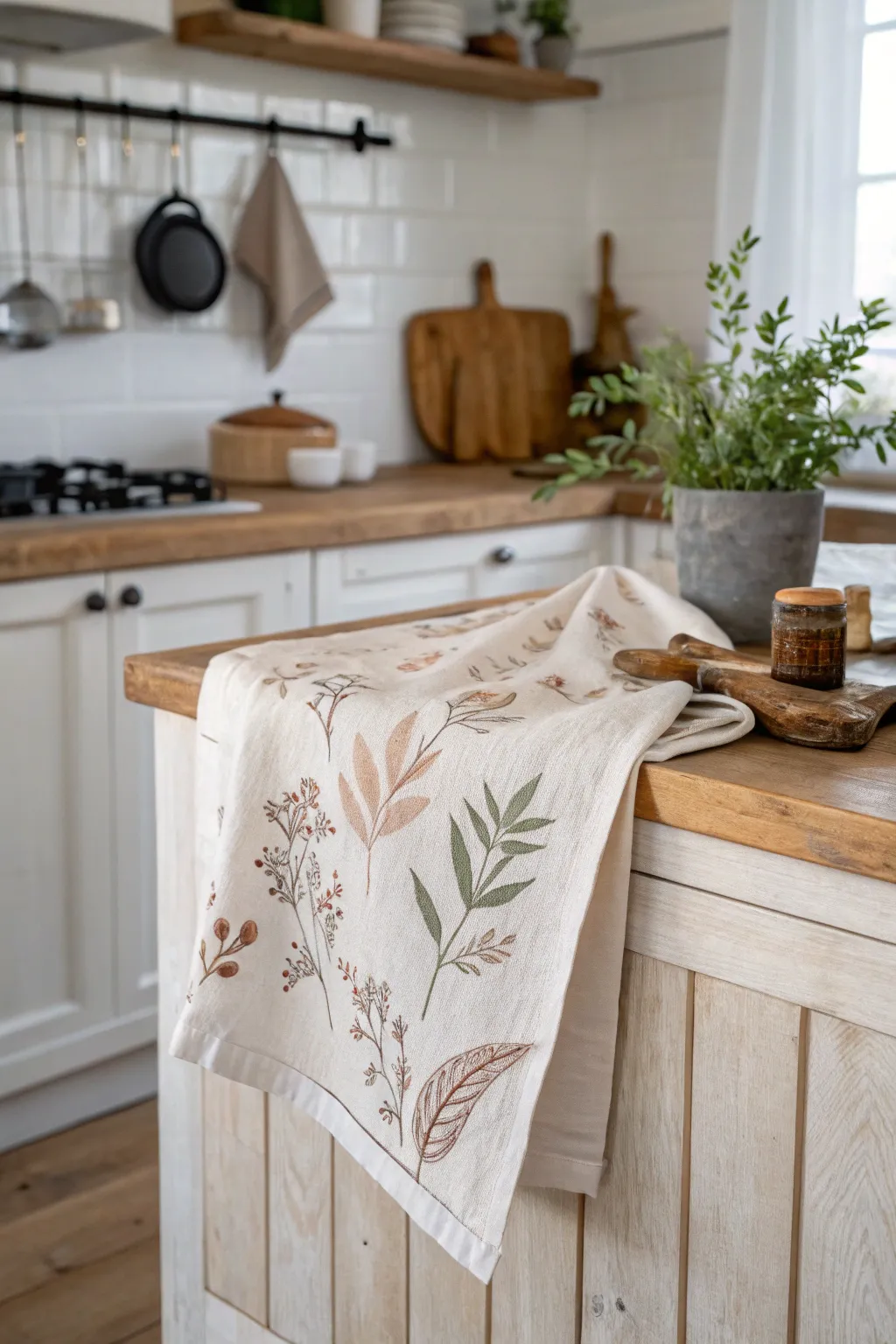 Elevate your kitchen with handcrafted elegance: Discover the charm of hand-stamped tea towels.