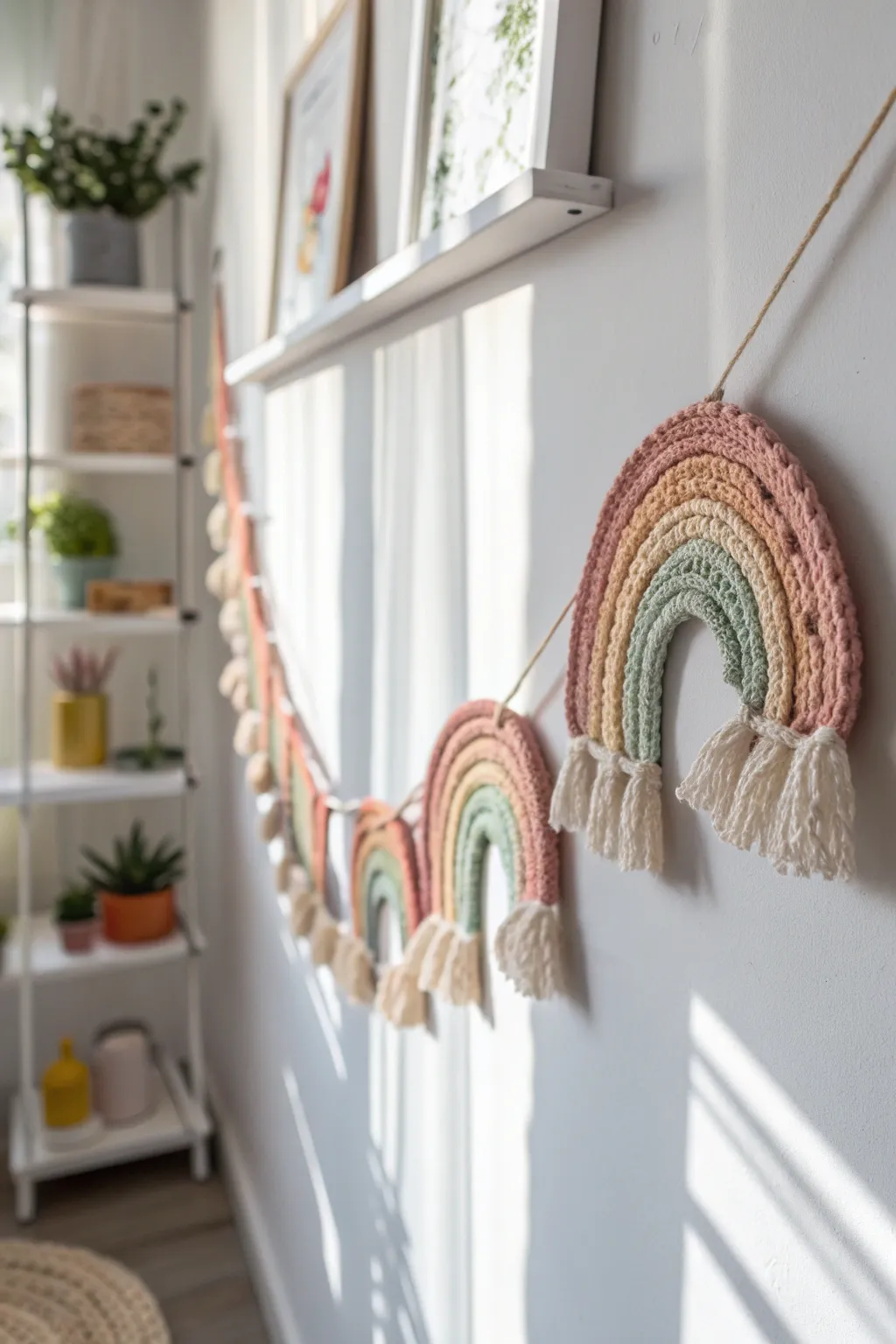 Brighten your space with a handcrafted rainbow garland, a perfect blend of minimalist elegance and boho charm.