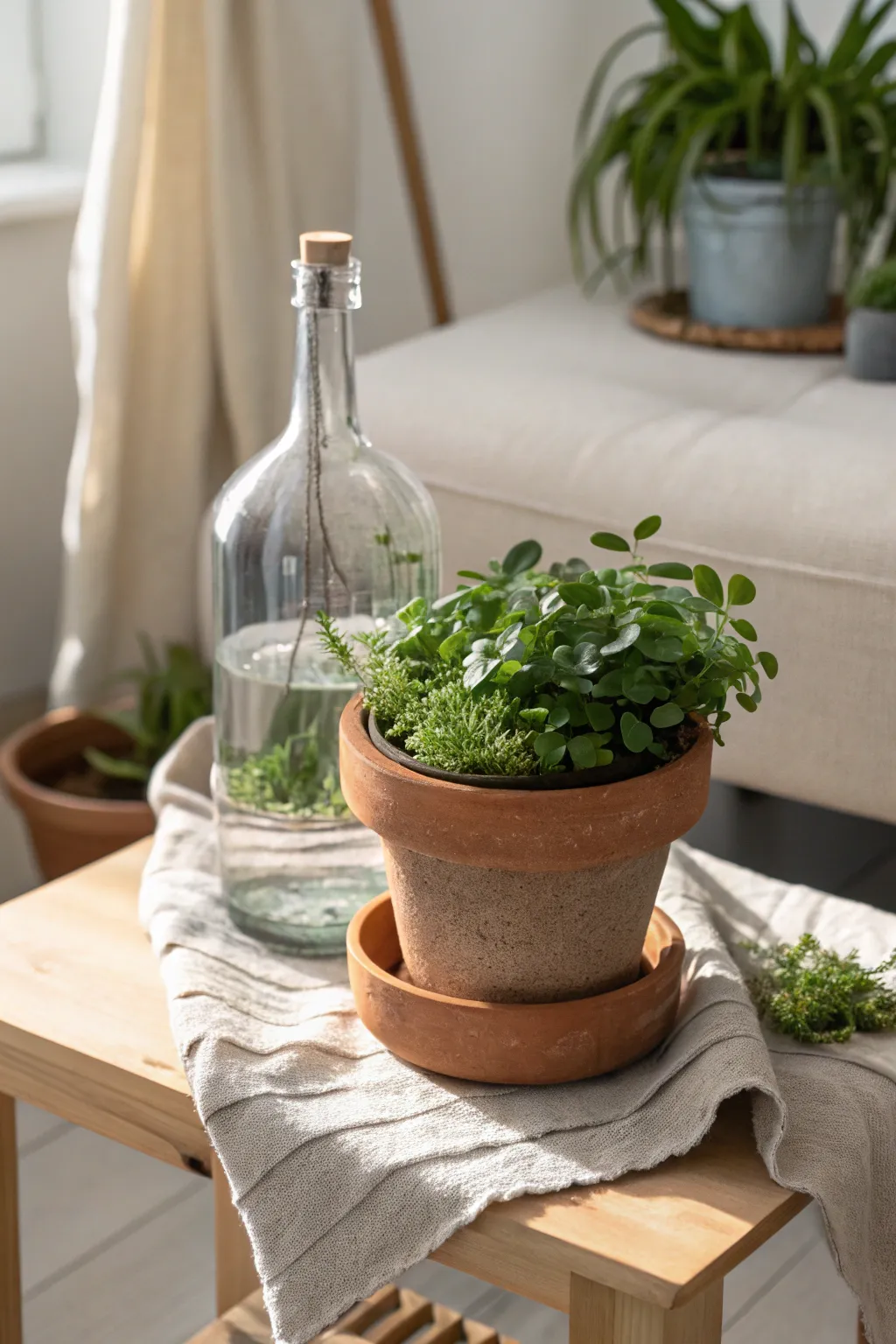 Effortless hydration: Transform a simple glass bottle into a chic watering globe for your plants.