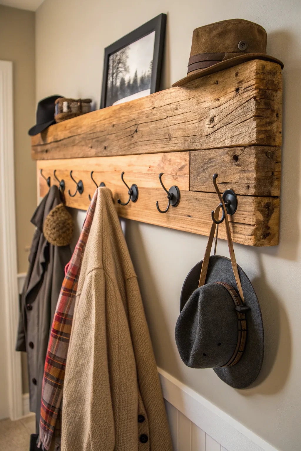Transform your entryway with this stylish DIY coat rack made from leftover wood.