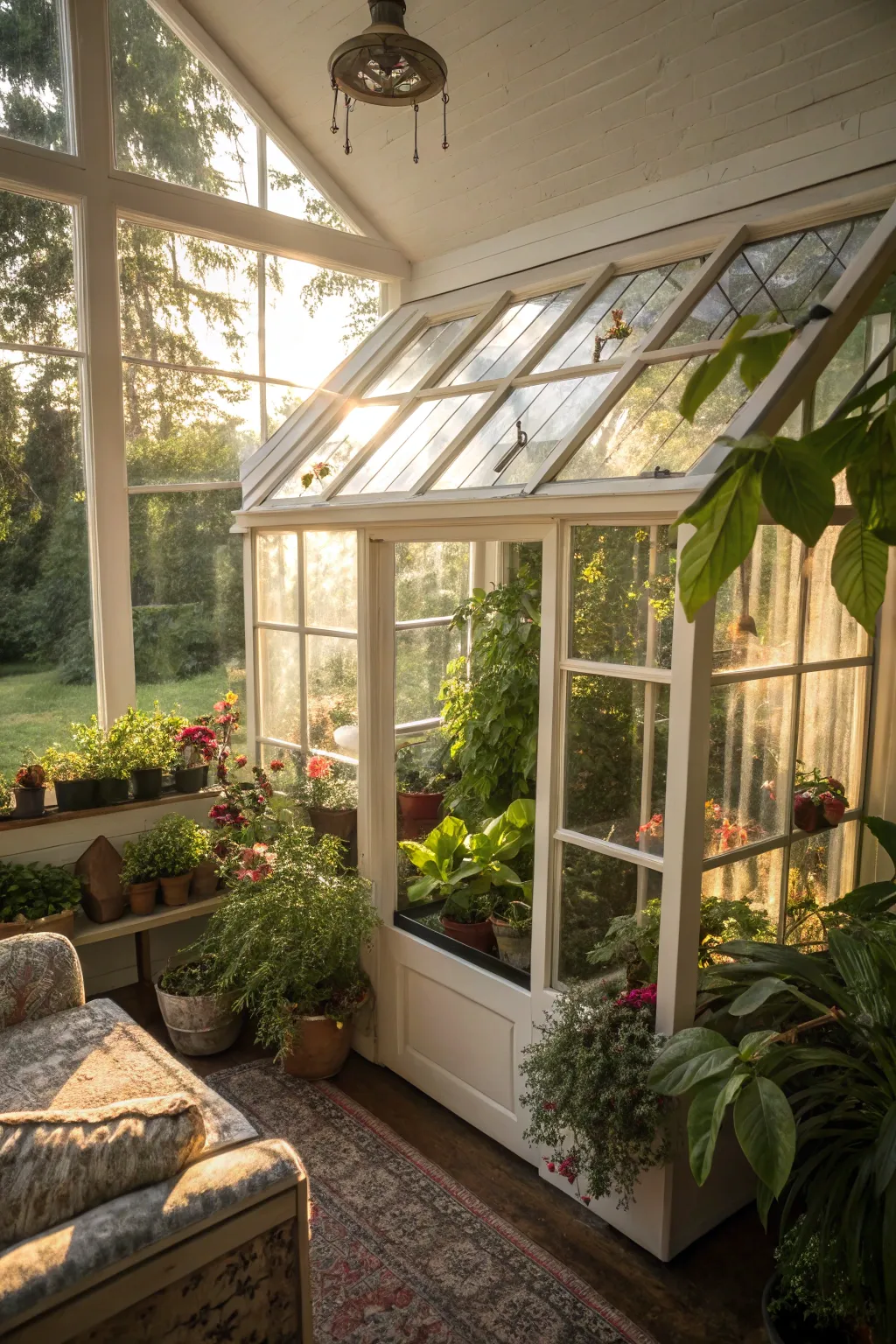 Create a mini greenhouse with repurposed window frames.