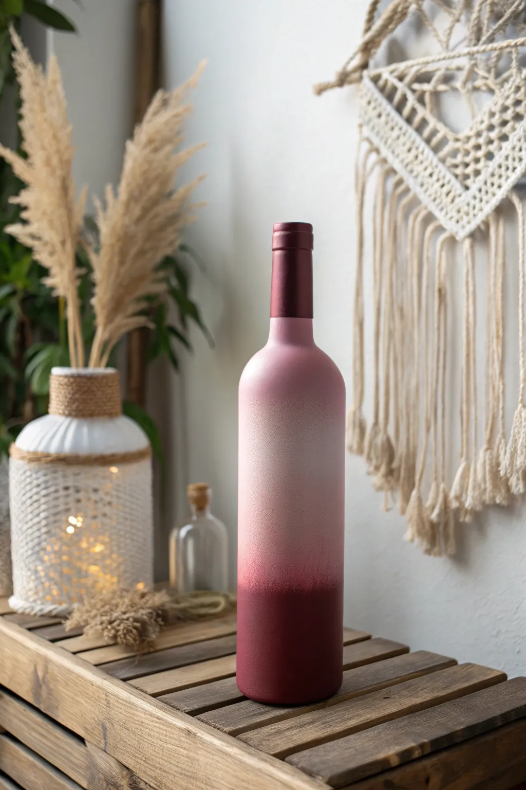 Transform your mantel with the chic elegance of ombre spray-painted wine bottles.