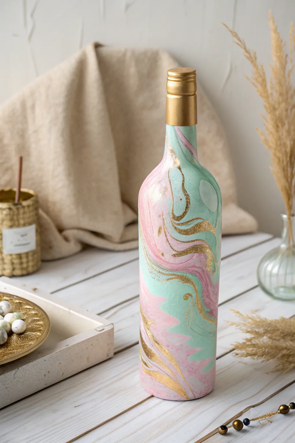 Dive into the art of hydrodipping and transform wine bottles into stunning marbled masterpieces. 🍷✨ #CraftedElegance