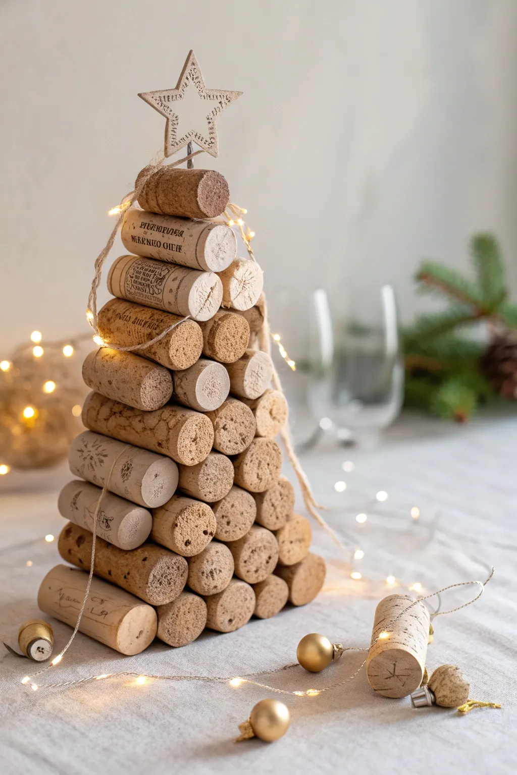 Transform wine corks into a charming Christmas tree for a cozy holiday touch.