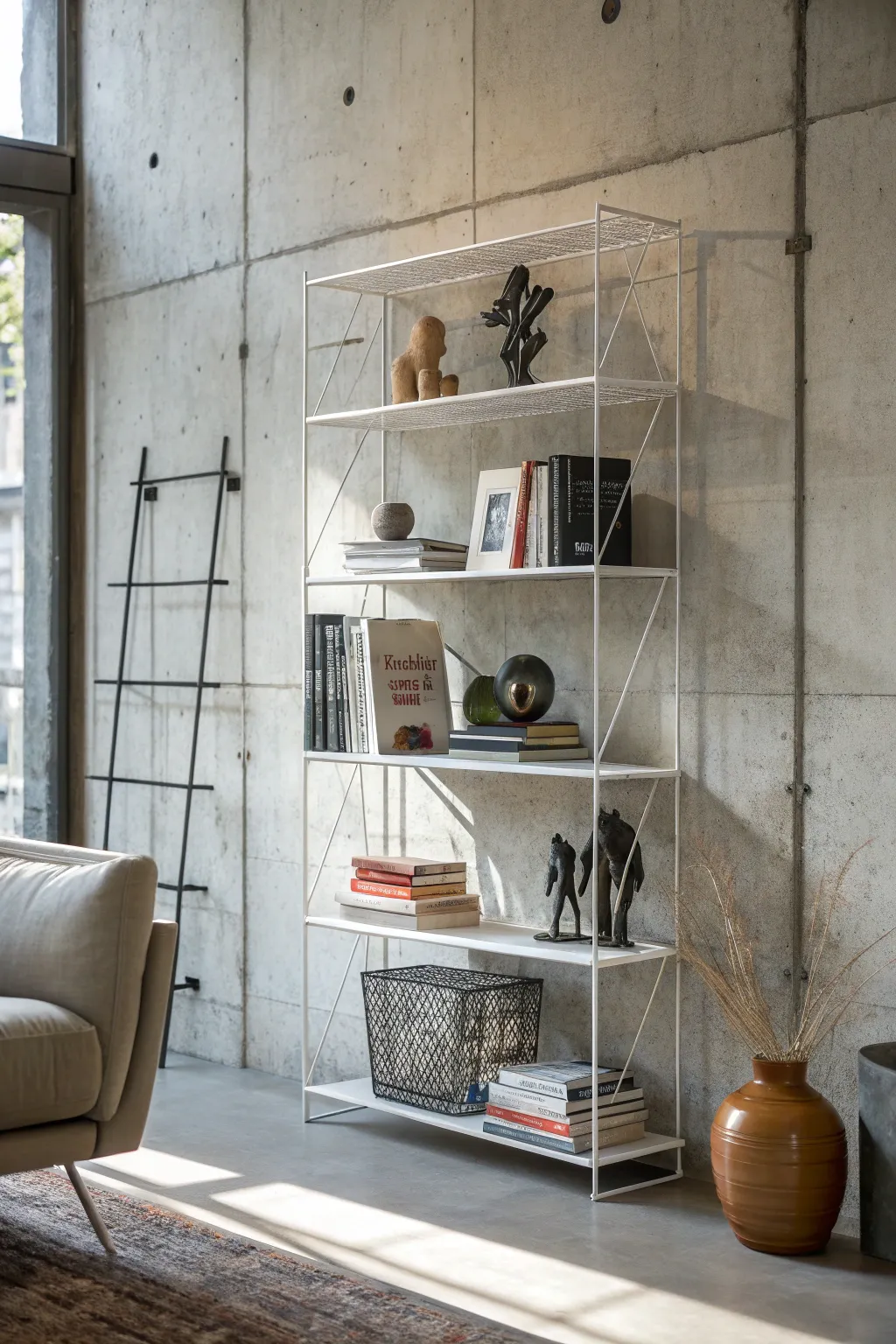 Elevate your space with a wire shelf that perfectly balances art and literature.