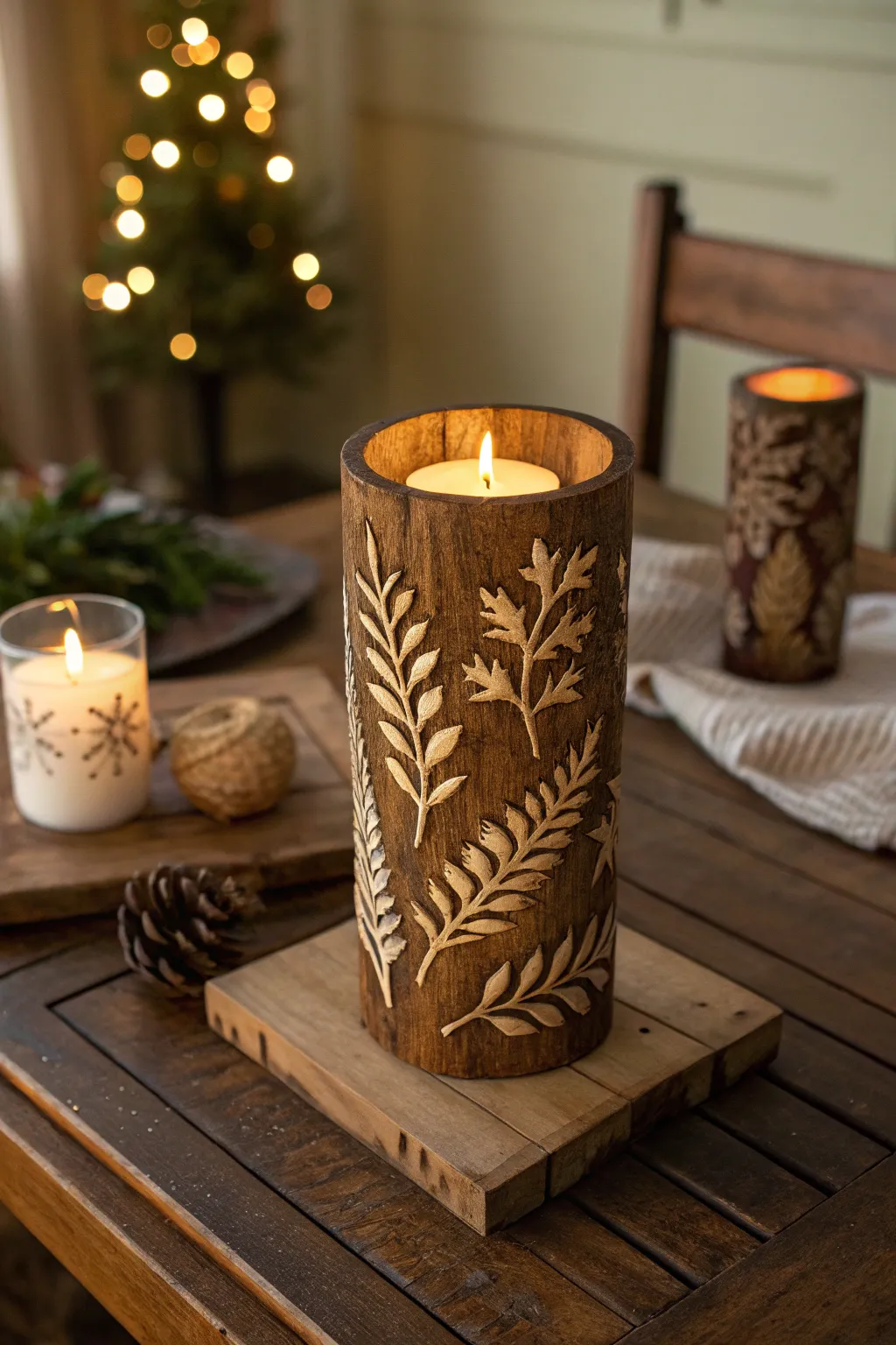 Illuminate your space with handcrafted elegance: Discover the art of wood-burned candle holders.