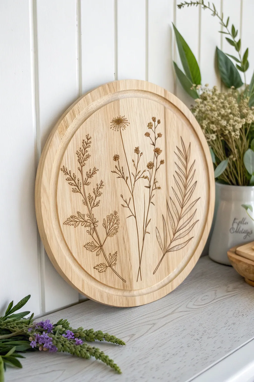Bring a touch of nature into your kitchen with handcrafted botanical wood art.