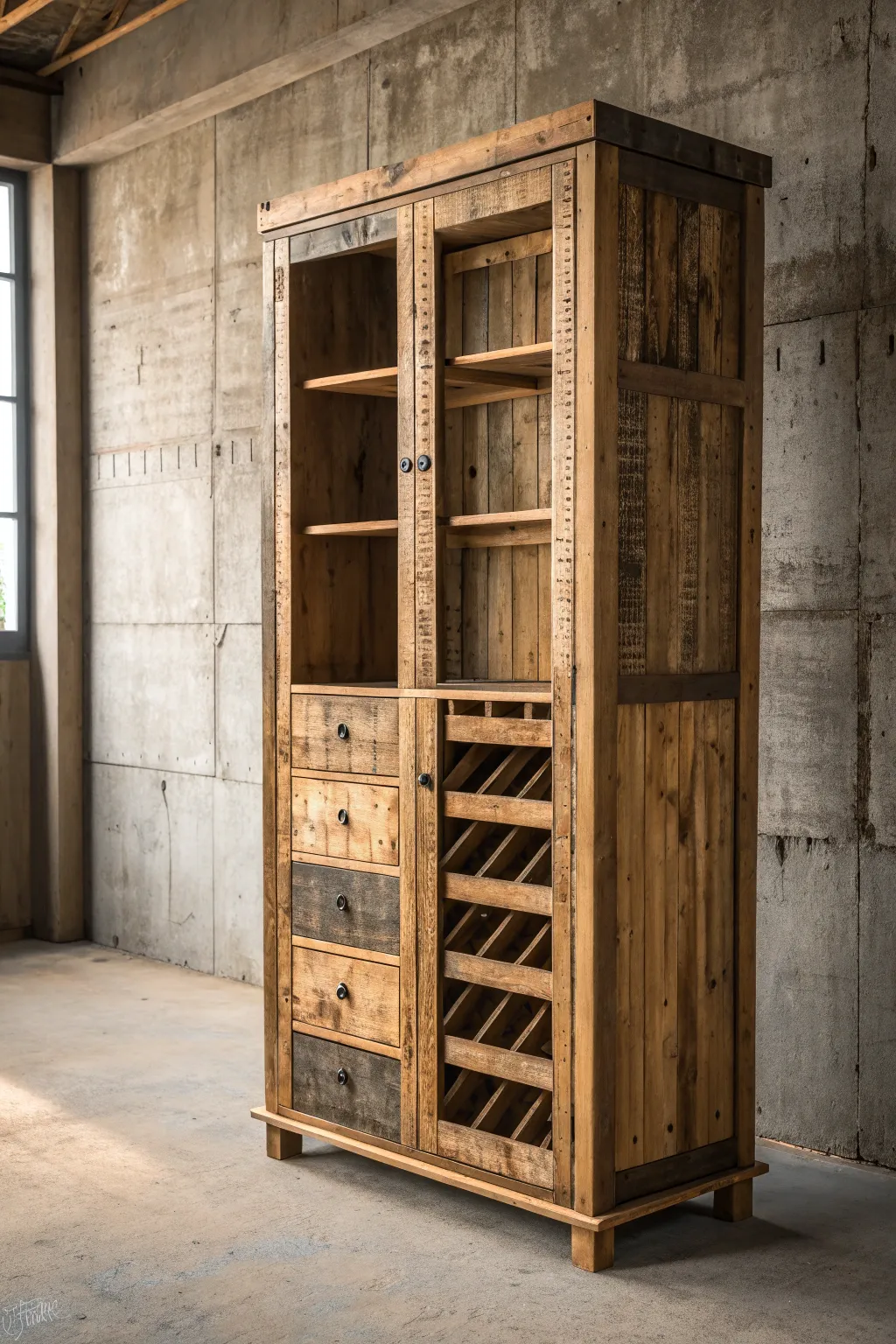 Transform your space with rustic charm using custom pallet storage solutions. #WoodCraft