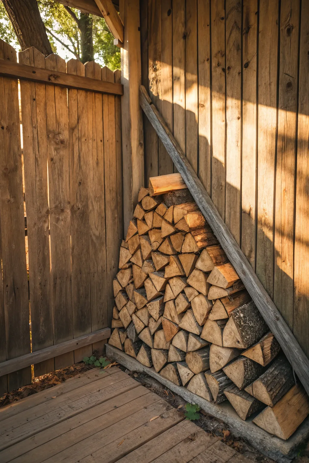 Maximize your space with a stylish corner wood stack.