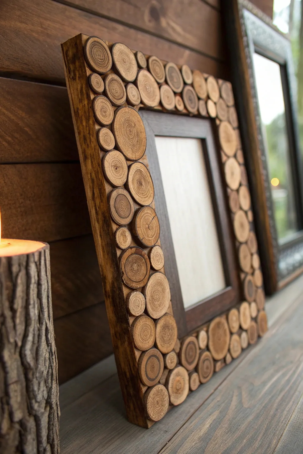 Transform your decor with this stunning wood round photo frame - where nature meets elegance.