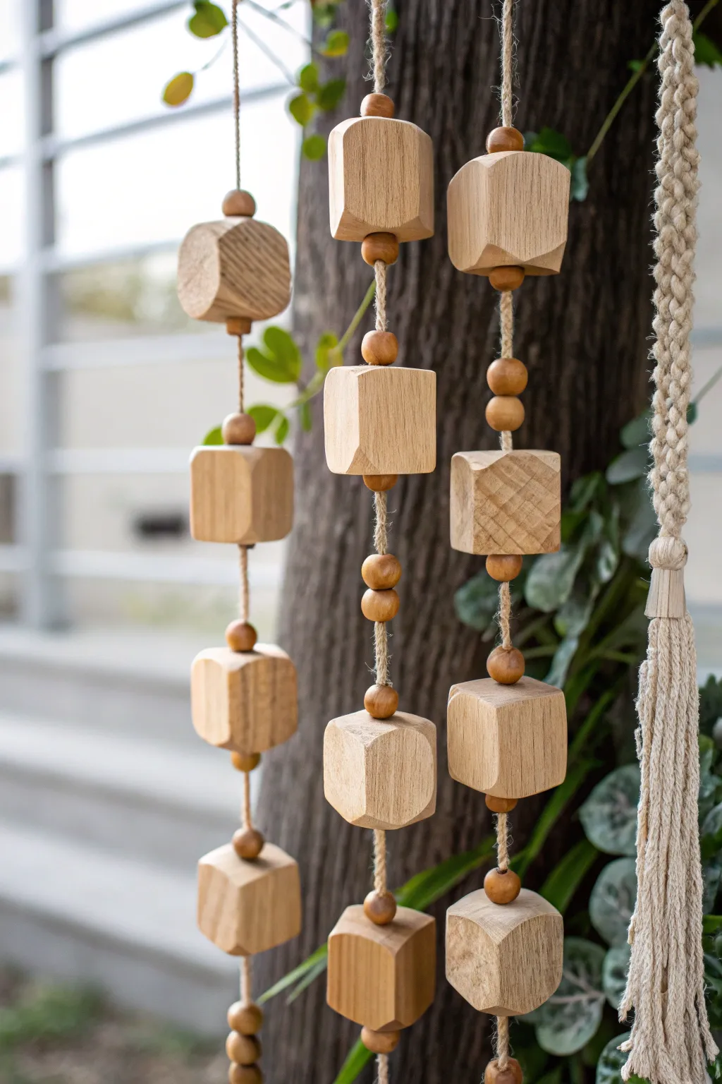 Embrace the melody of nature with these charming wooden cube wind chimes.