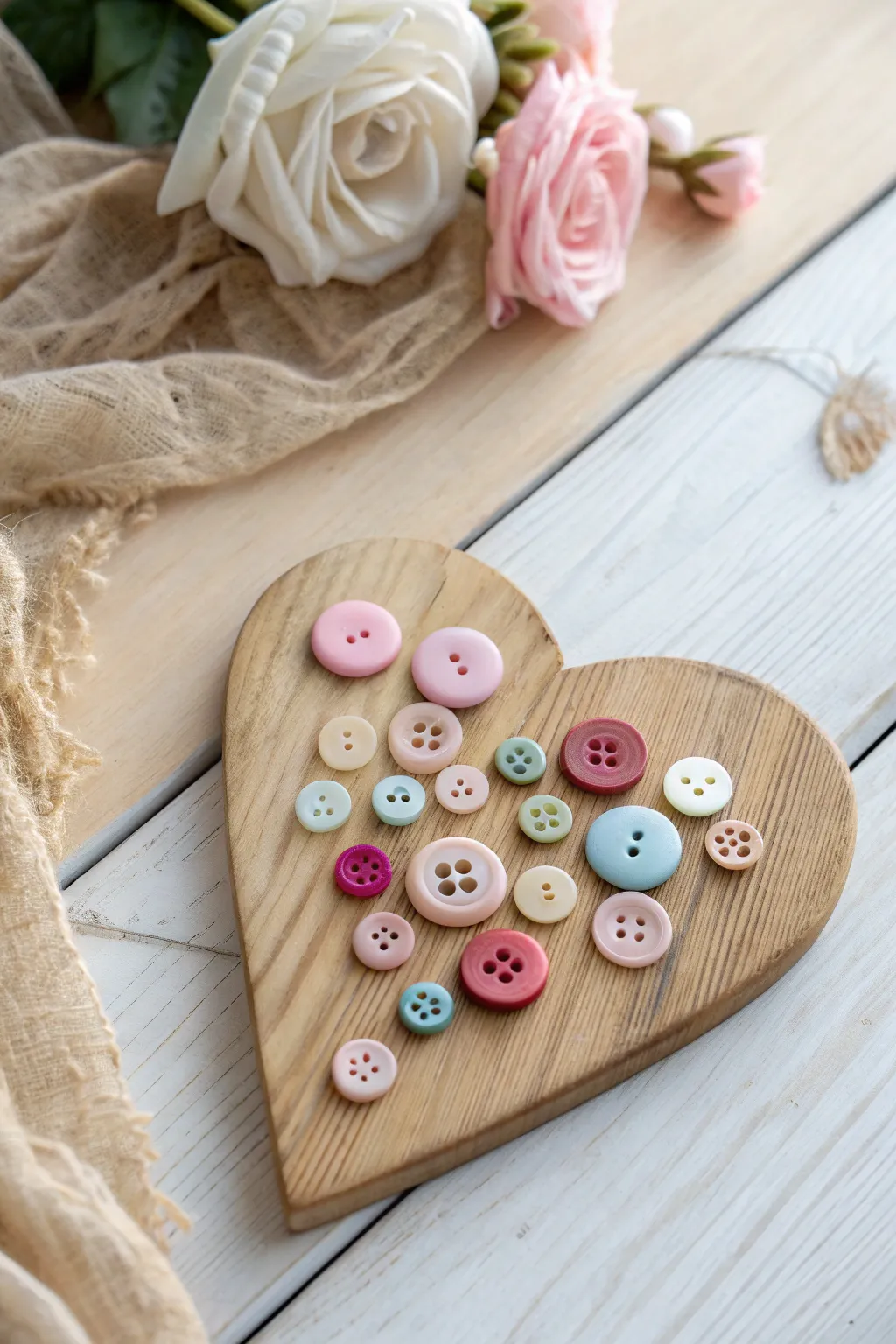 Whimsical Charm: A Burst of Color on a Wooden Heart