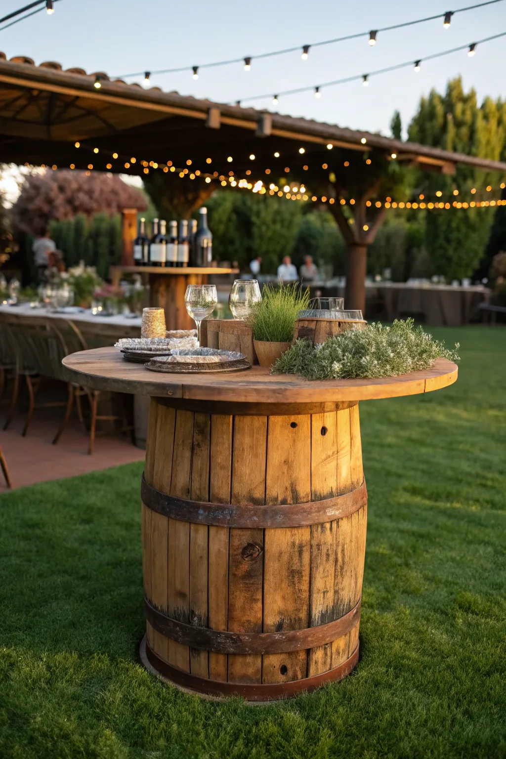 Transform your backyard into a charming garden bar with a rustic wooden reel centerpiece. Cheers to style and simplicity!