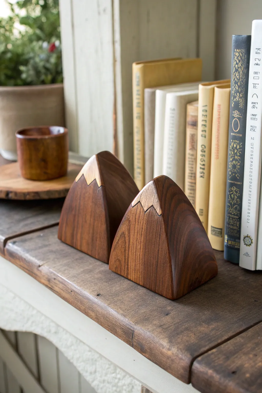 Elevate your shelf game with these handcrafted mountain-shaped bookends, a perfect blend of functionality and art.