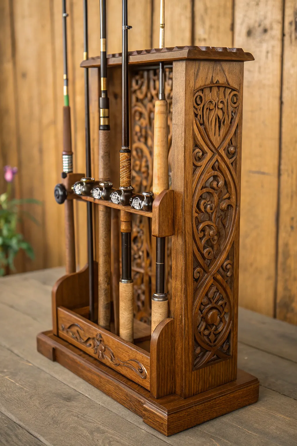 Elevate your dad's fishing adventures with a handcrafted wooden rod holder.