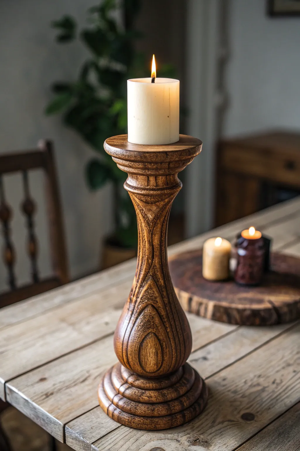 Illuminate your space with the charm of handcrafted wooden elegance.