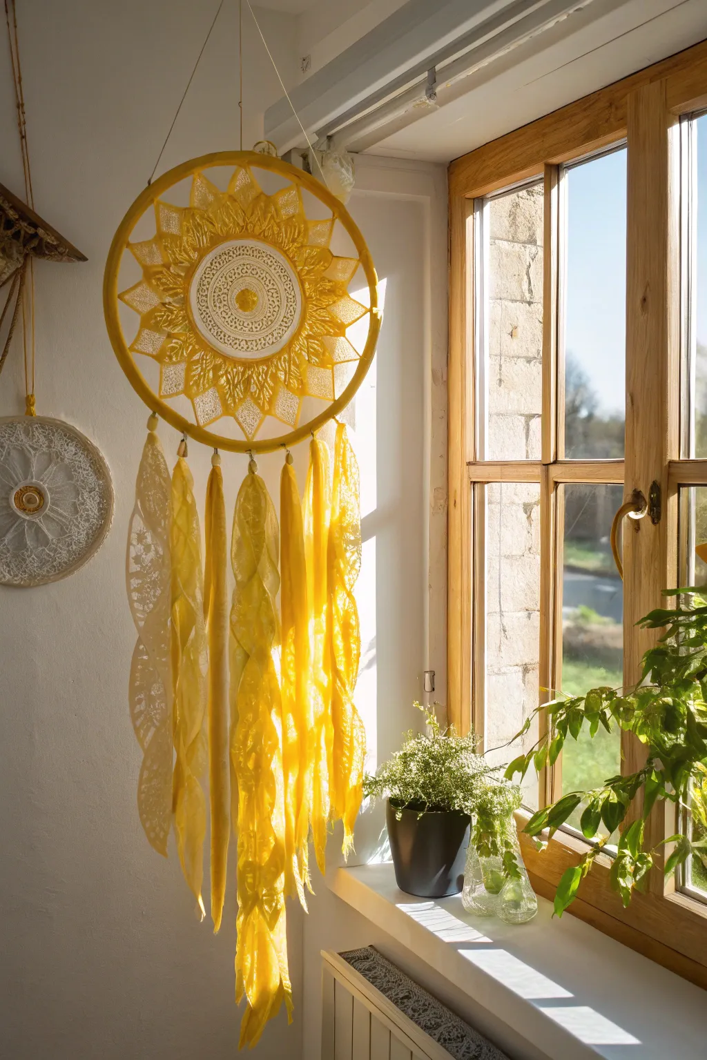 Capture sunlight and creativity with this enchanting yellow suncatcher, perfect for bringing warmth and artistry to your minimalist space.