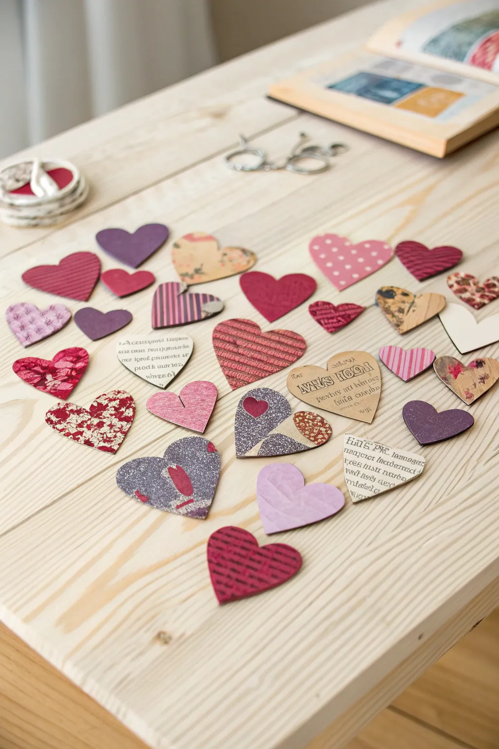 Crafting love: A stunning heart collage that blends textures and colors, perfect for a whimsical Valentine's Day project!