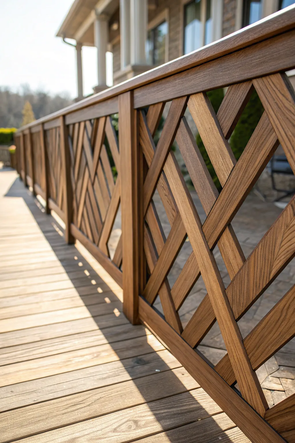 Elevate your deck with herringbone elegance: a masterpiece of craftsmanship.