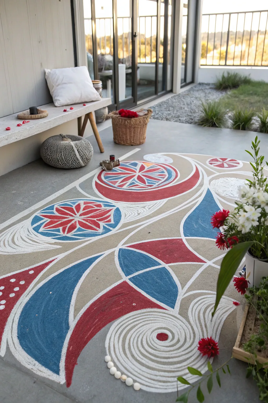 Embrace the beauty of abstract patriotism with this striking chalk art piece, perfect for adding a bold touch to your 4th of July celebrations.