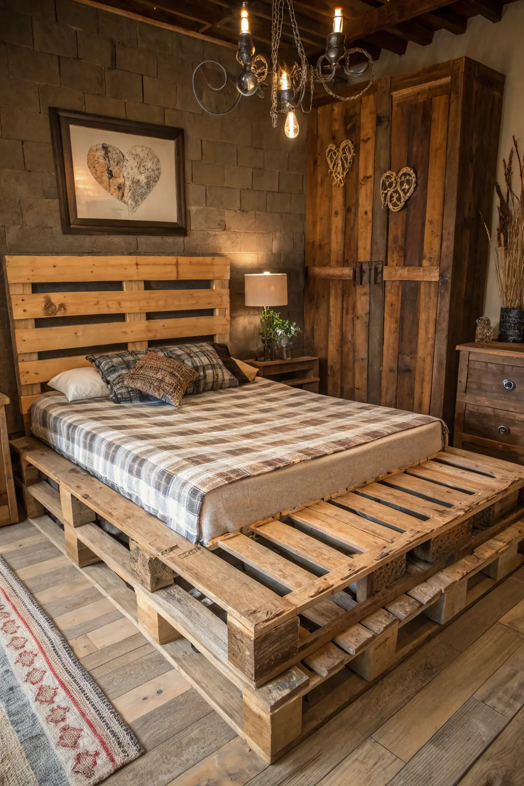 Transform your space with the rugged charm of a handcrafted pallet bed frame.