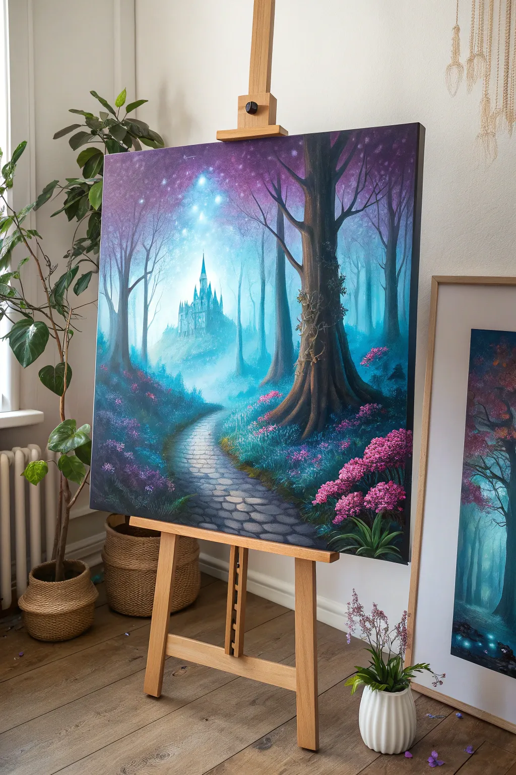 Escape into a world of magic with this enchanting fantasy landscape painting.