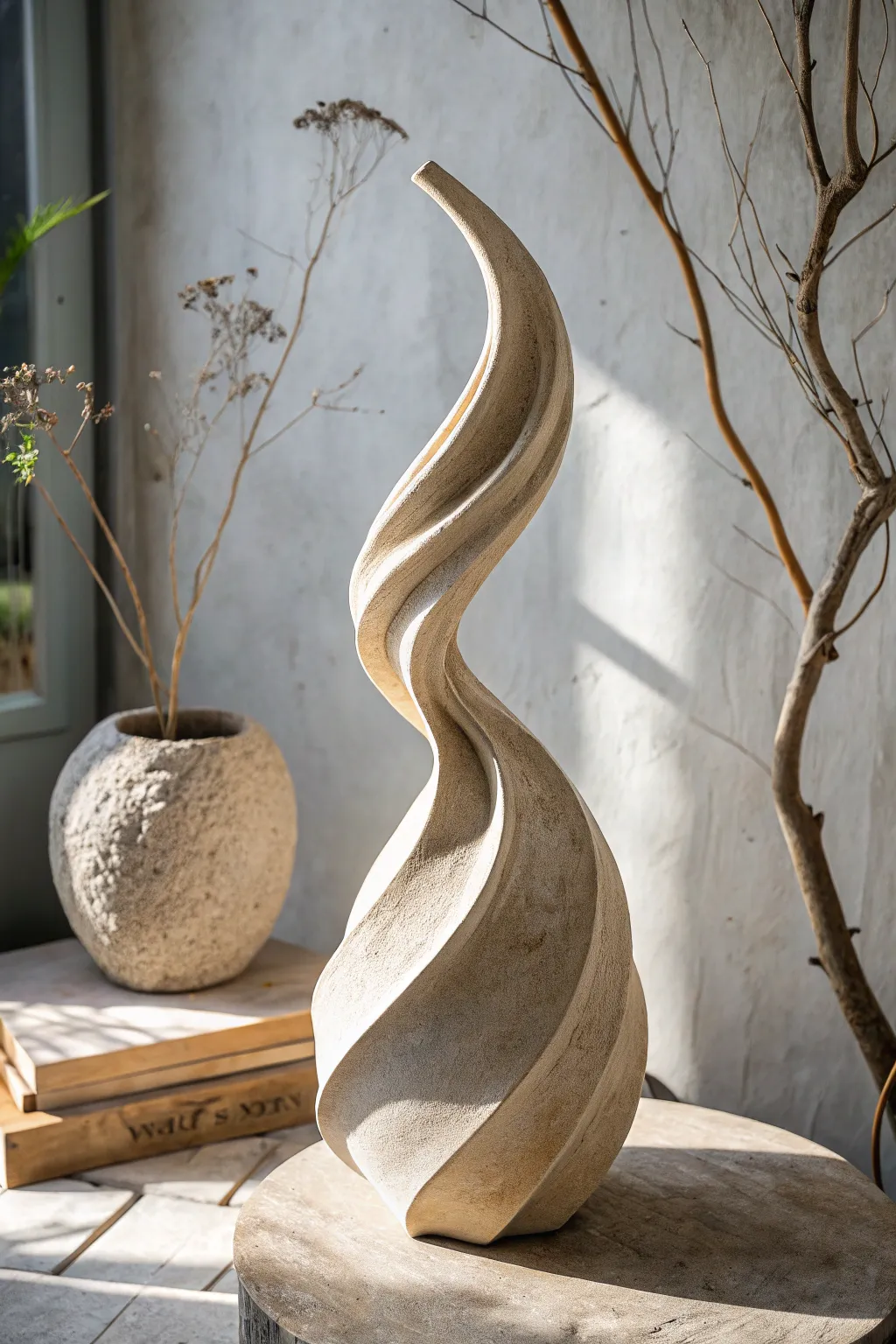 Embrace the fluid elegance of this dynamic clay sculpture, where movement meets minimalist beauty.