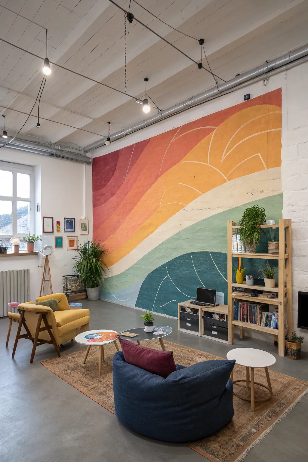 Layered color blocks create visual depth and intrigue.