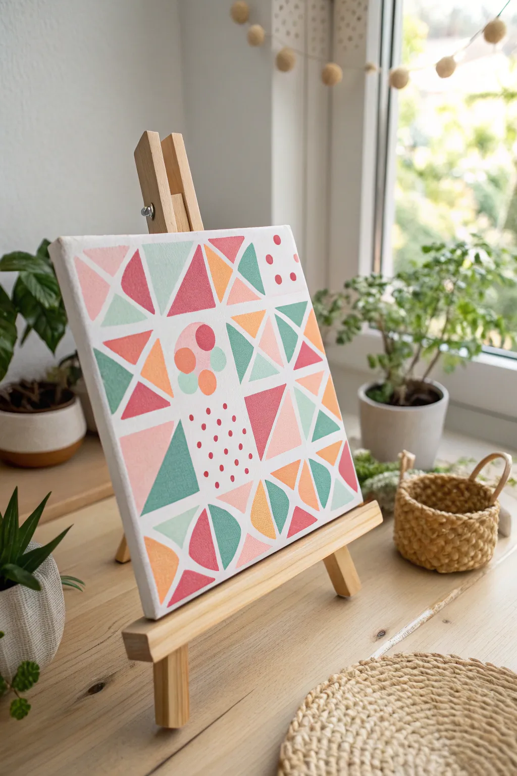 Add a splash of color with this groovy geometric painting—perfect for a Scandinavian boho vibe!