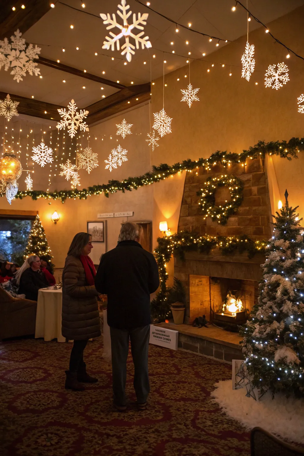 Create a magical and cozy atmosphere with a winter wonderland theme.