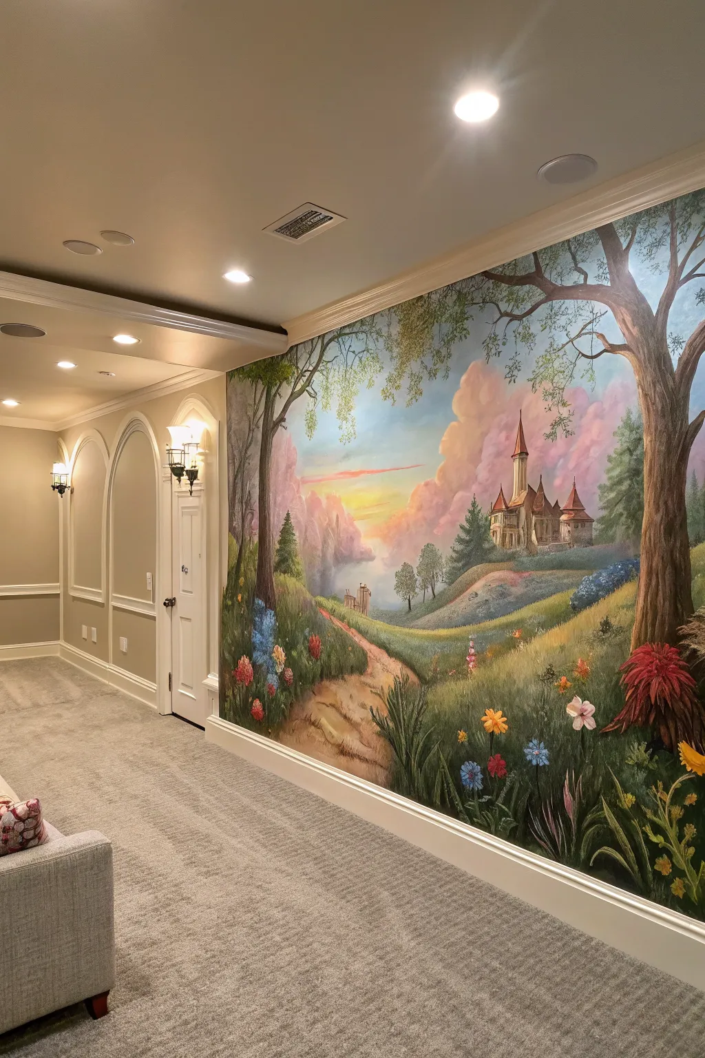 Custom murals add character and uniqueness to the space.