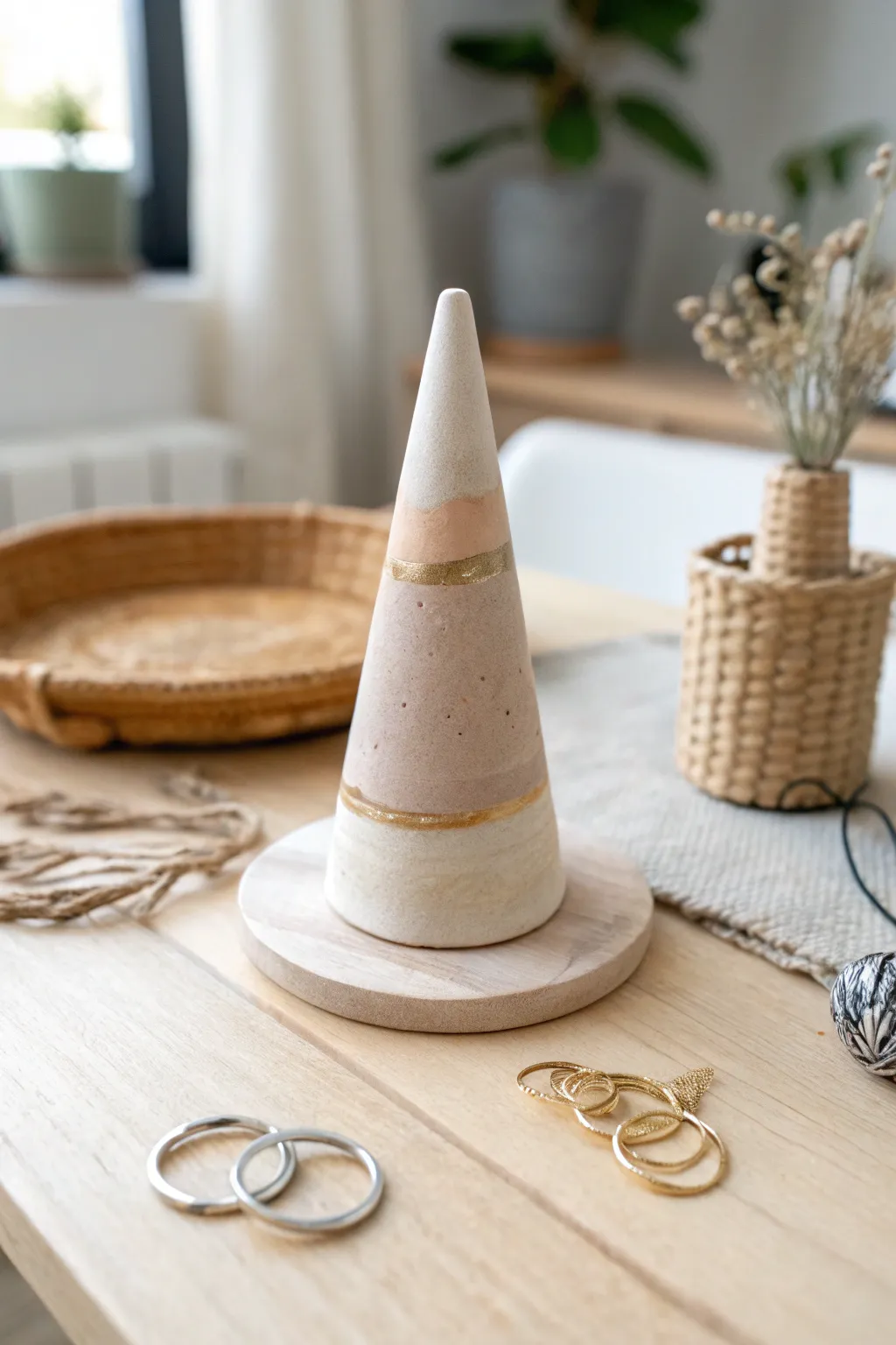 Elevate your dresser's style with a minimalist clay ring holder cone—perfect for keeping your treasures safe and chic. #MothersDayGift #ScandiBoho