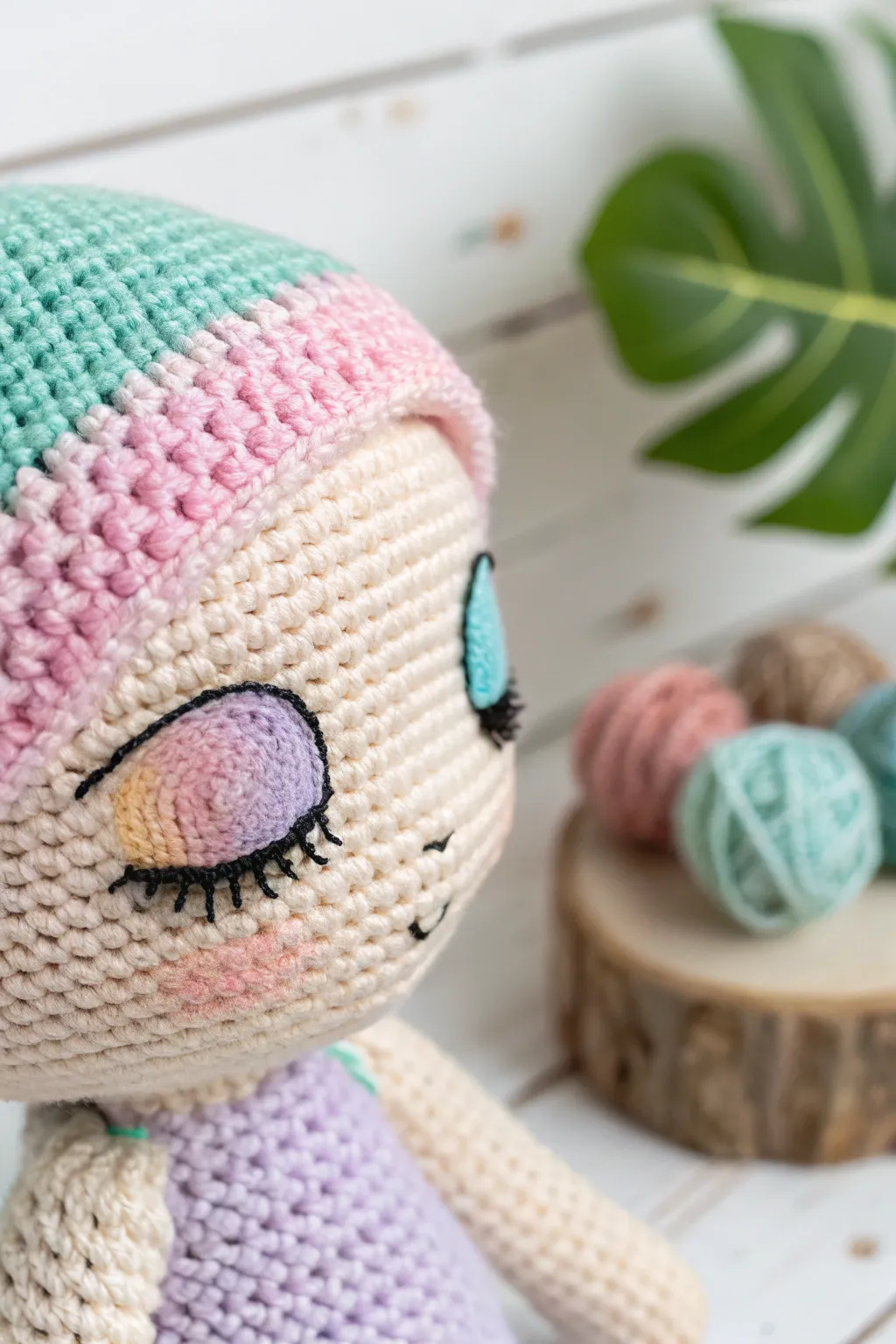Add a playful twist to your amigurumi creations with vibrant crocheted eye shadow, blending style and creativity in perfect harmony.