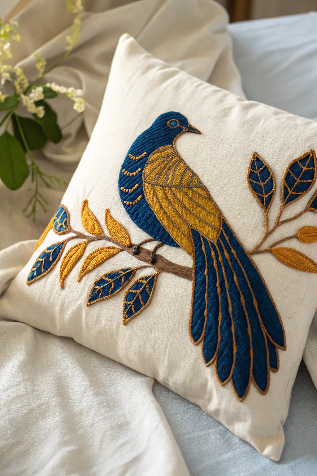 Bring serenity and vibrancy to your linens with exquisite bird applique designs.