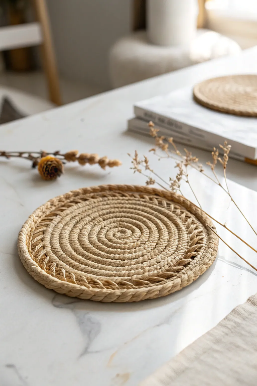 Elevate your dining experience with the rustic charm of handcrafted woven burlap coasters.