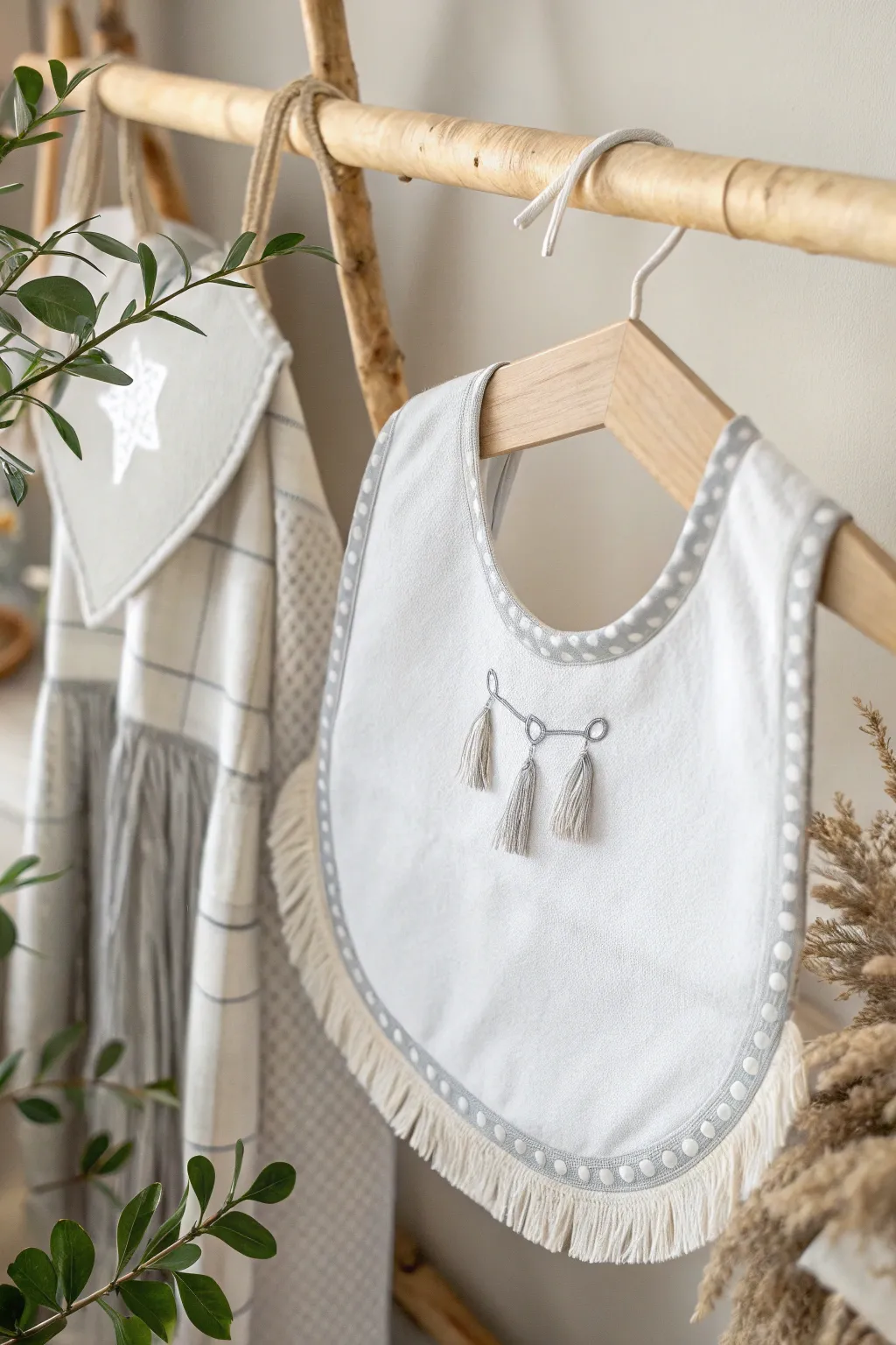 Embrace the art of simplicity with this elegantly minimalist baby bib, perfect for a stylish nursery.