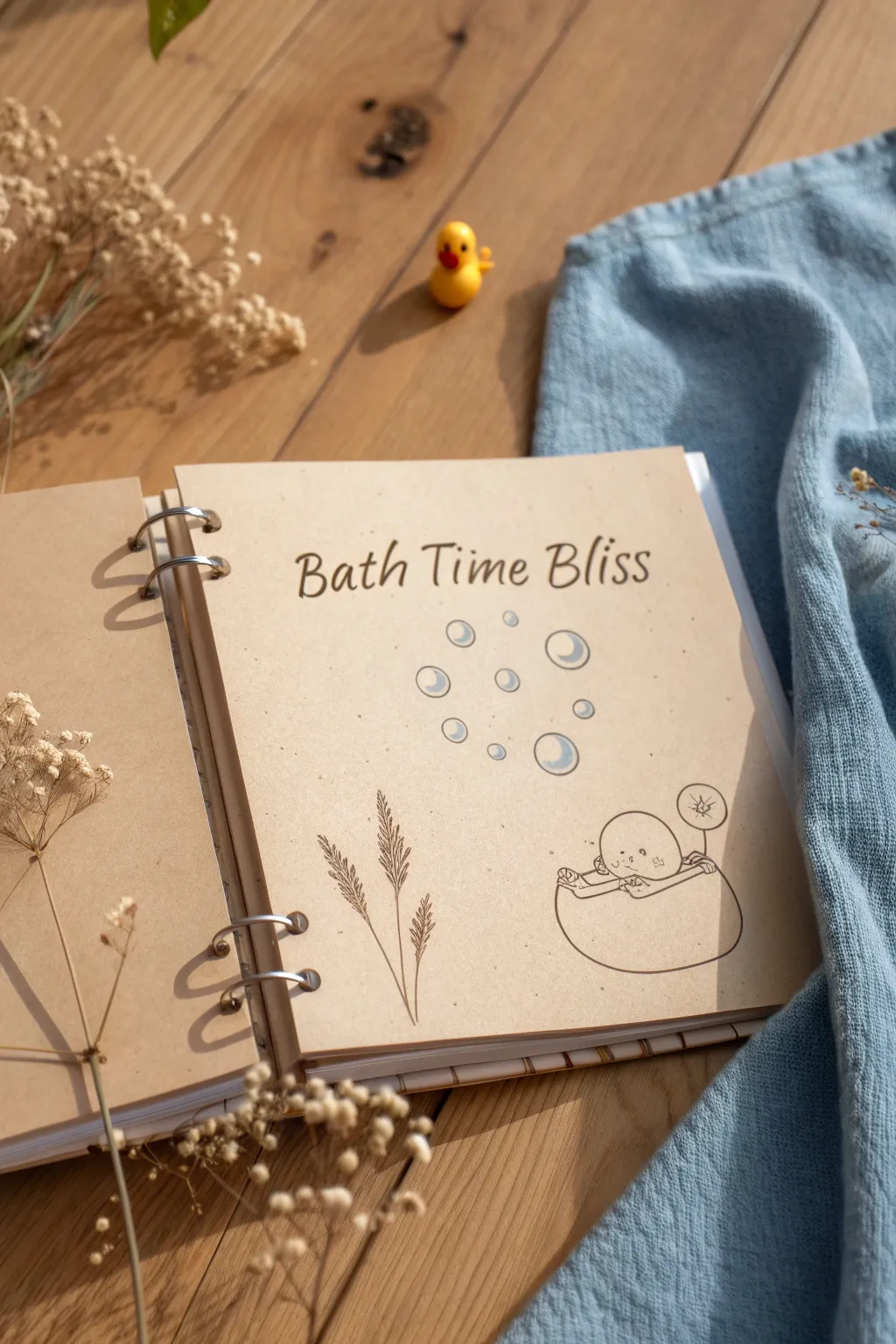 Capture sweet memories with themed pages like 'Bath Time Bliss'—a charming story within your baby's photo album.